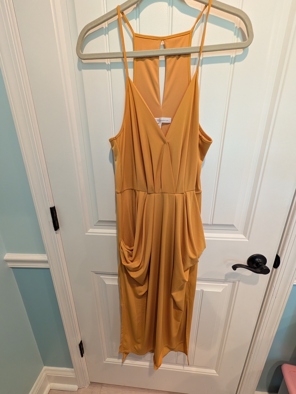 Sleeveless V-Neck Mustard Midi Dress